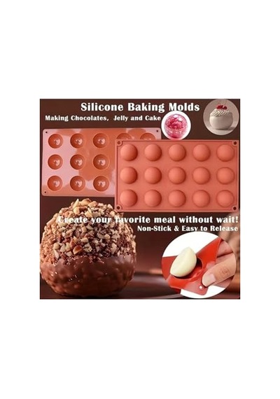 Siliko World 15'li Yarım Küre Muffin, Çikolata, Kek Kalıbı, Silikon 3,8cm, Kırmızı Diğer