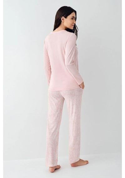 Pierre Cardin 9085 Kadın Bisiklet Yaka Uzun Kollu Pijama Takımı-pembe Pembe