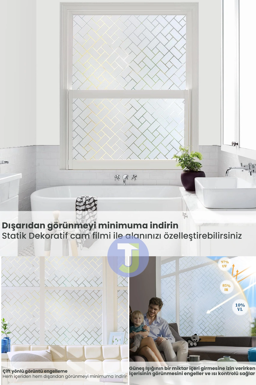 Technojet Statik Buzlu Desenli Cam Kaplama Filmi Duşa Kabin Ofis Dekorasyon Folyo 45cmx100cm Diğer