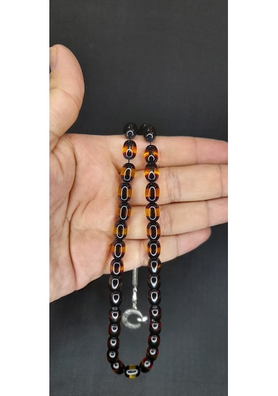 Anemore Collection Sürmeli Uçak Camı Tesbih Bordo-sarı Renk T-455