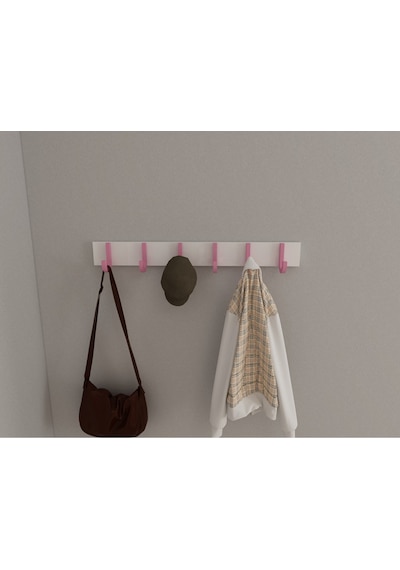 Hepsi3boyutlu Modern Duvar & Kapı Baston Askılık - 6 Adet Pembe J Askılık - Model No : 6 Pembe