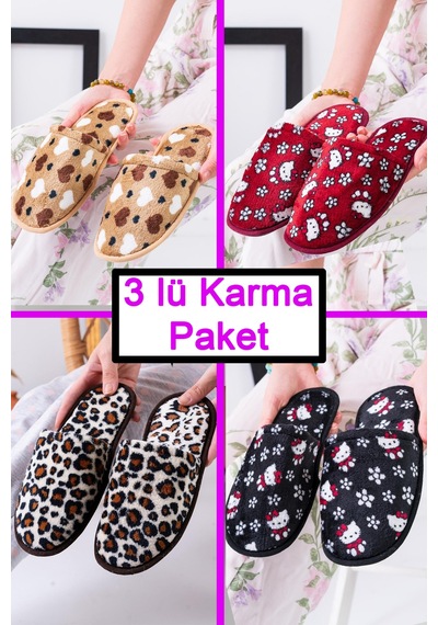 3 Lü Avantajlı Paket Kışlık Peluş Desenli Sessiz Ortopedik Taban Çeyiz Misafir Ev Terliği Seti 3'lü Kadın Çanak 3 Lü Avantajlı Paket Kışlık Peluş Desenli Sessiz Ortopedik Taban Çeyiz Misafir Ev Terliği Seti 3'lü Kadın Çanak