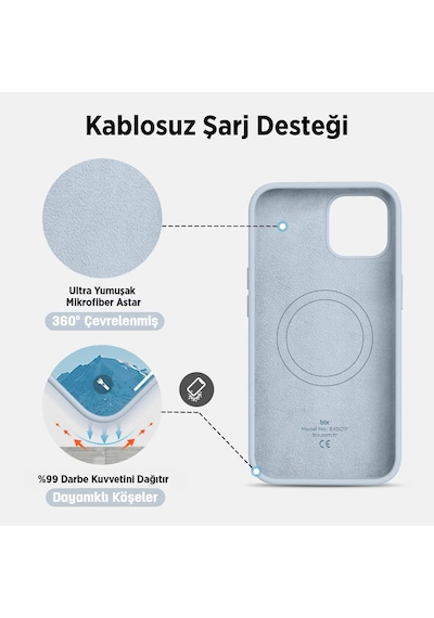 Bix İphone 15 Pro Max Silikon Kılıf Magsafe Uyumlu Güçlü Koruma Darbe Emici Gök Mavisi