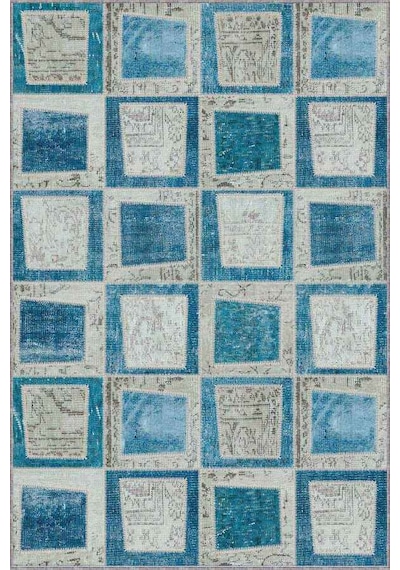 Turkuaz Patchwork Kaymaz Tabanlı Dekoratif Halı Rv224n11