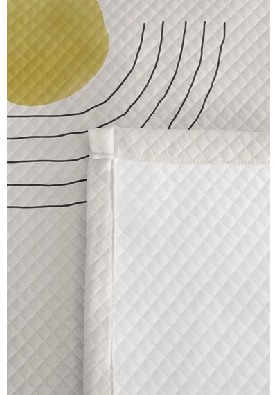 Sarı Geometrik Modern Genç Odası Tek Kişilik Pike Takımı-gri Çizgili 160x220cm Kapitone Yatak Örtüsü Gümüş