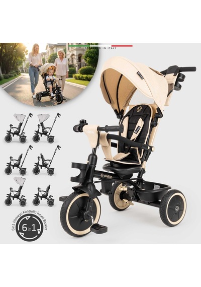 Elele Fertile 6in1 Ebeveyn Kontrollü 3 Tekerlekli Çocuk Bisikleti Çift Yönlü Bej