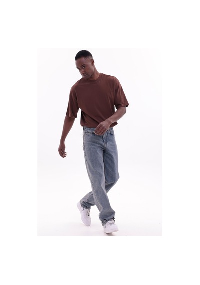 Freemen Erkek Baggy Bol Kesim Kot Pantolon Yıkamalı Mavi