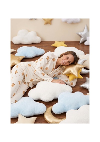 Fit Women Kadın Gömlek Yakalı Uzun Kollu Beyaz Pijama Seti