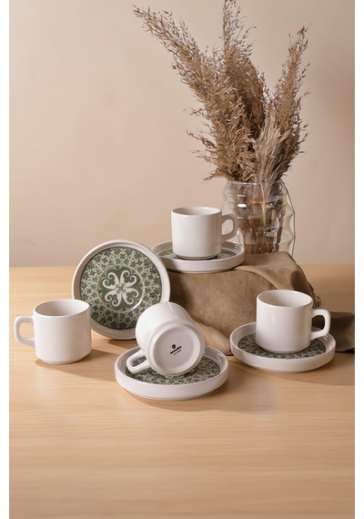 Keramika Timeless Green Stackable Çay Takımı 8 Parça 4 Kişilik 21975 Krem