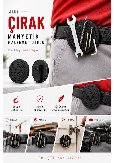 Mini Çırak Çok Amaçlı Manyetik Malzeme Tutucu Siyah