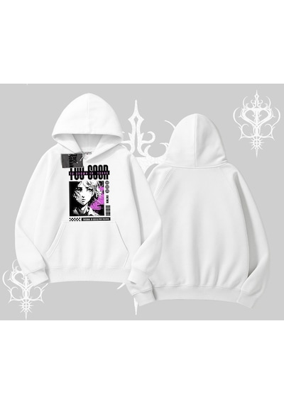Startmore Kapşonlu Sweatshirt Too Good Anime Girl Grafik Baskılı Beyaz