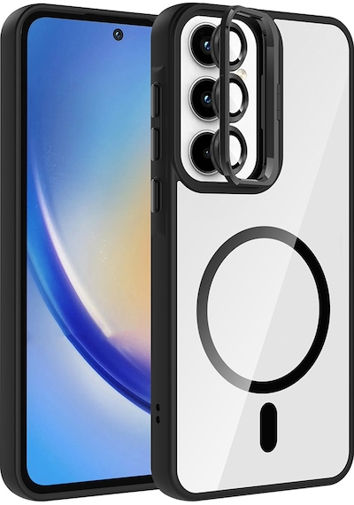 Zore Galaxy Uyumlu A55 Kılıf Standlı Ve Kamera Lens Hediyeli M-safe Şarj Özellikli Ogaa Etro Kapak - Siyah