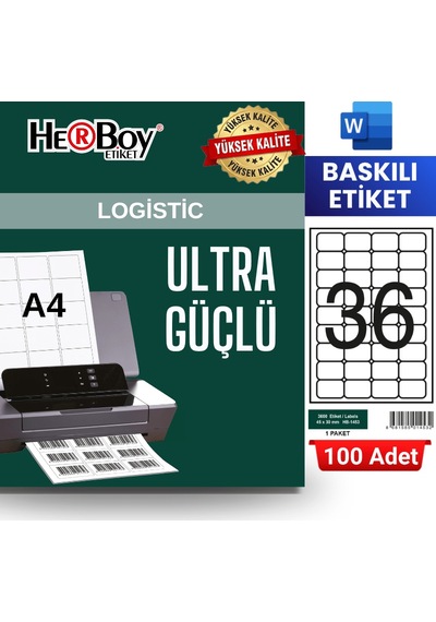 Herboy Hb-1453 45 X 30 Mm A4 Baskılı Laser Etiket 100 Adet