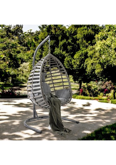 Capri Swing Gümbet Tekli Rattan Bahçe Balkon Salıncağı Gri Çok Renkli