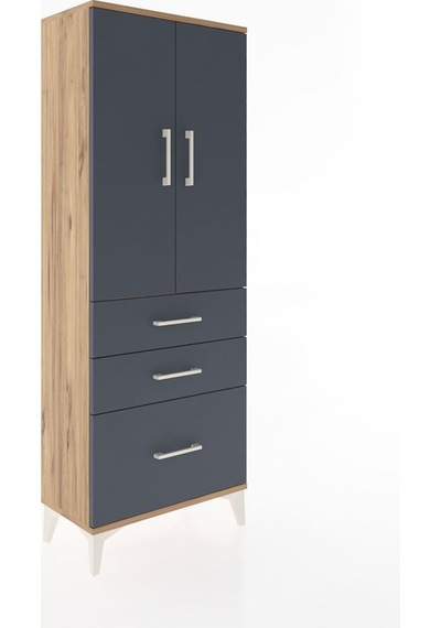 Arges Dolap 3 Raflı Tek Çekmeceli 4 Kapaklı 60x30x163 Aytaşı-antrasit Atlas Çam