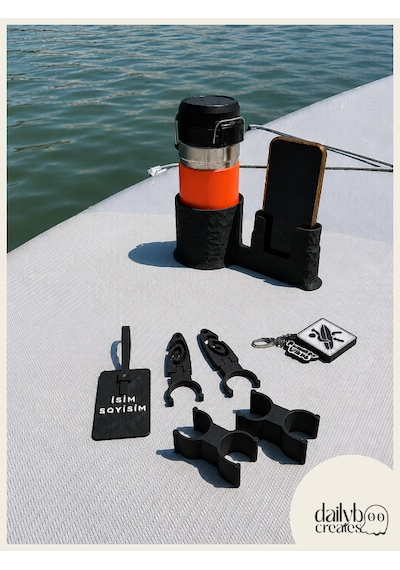 Sup Paddle Board 5'li Aksesuar Seti- Kürek Sabitleme + Organizer + Telefon & İçecek Tutucu + Charm Anahtarlık + Kişiye Özel İsimlik Siyah