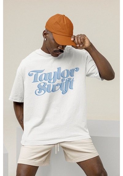 Tasarım Taylor Swift Baskılı Unisex Oversize Şarkıcı 1989 Tişört Beyaz