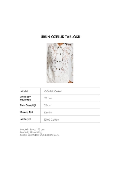 it's basic Kadın Beyaz 7s6-2 Oversize Dantel Nakış Çiçek Detaylı Özel Tasarım Denim Ceket