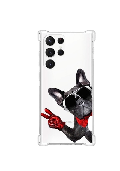 Samsung Galaxy S21 Ultra Uyumlu Köpek 2 Baskılı Şeffaf Köşe Korumalı Antişok Kılıf