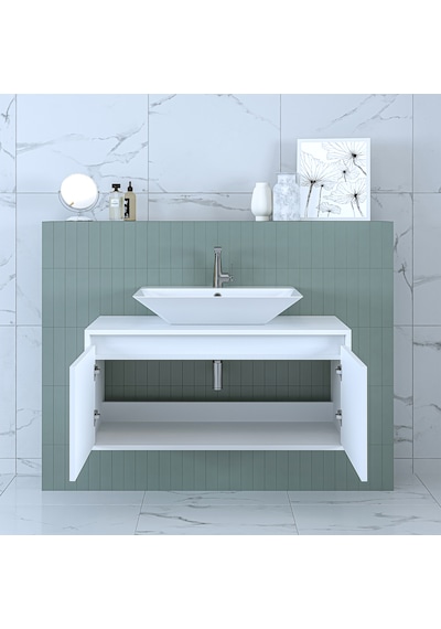 Roomart Ld7 Ayaksız 2 Kapaklı Banos Banyo Lavabolu Mat Beyaz Mdf Mat Beyaz