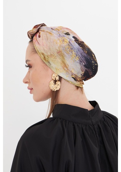 Hürrem Bone Gold Pratik Hazır Geçmeli Tesettür Bone Kesik Elyaf Retro Desenli 2409 03 Gold Sarı