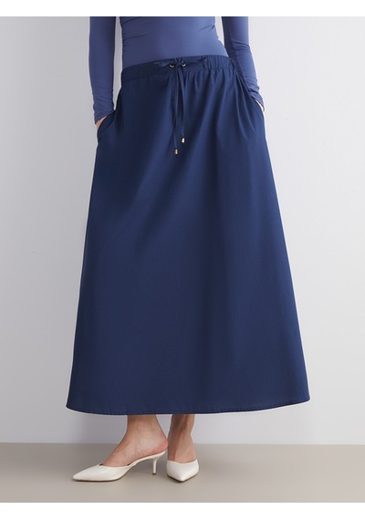 Lcwaıkıkı Classic Lacivert Beli Lastikli Poplin A Kesim Etek