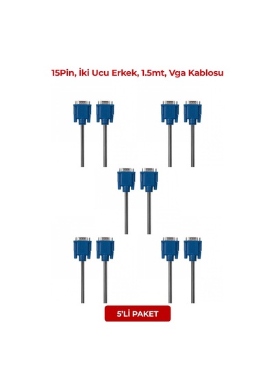 S-lınk Sl-vga16, 15pin, İki Ucu Erkek, 1.5mt, Vga Kablosu 5li Paket