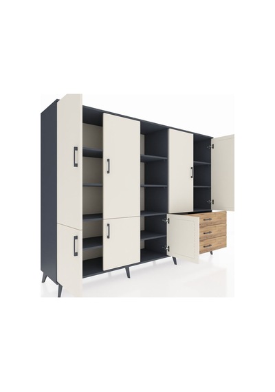 Hyperion Dolap 11 Raflı 3 Çekmeceli 7 Kapaklı 220x44x163 Antrasit-aytaşı/çam Aytası/atlas Çam - Antrasıt