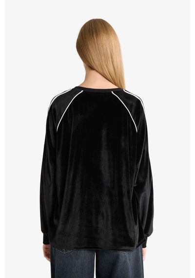 Defacto Oversize Geniş Kalıp V Yaka Baskılı Kadife Sweatshirt G3729ax25wnbk81 Siyah-bk81