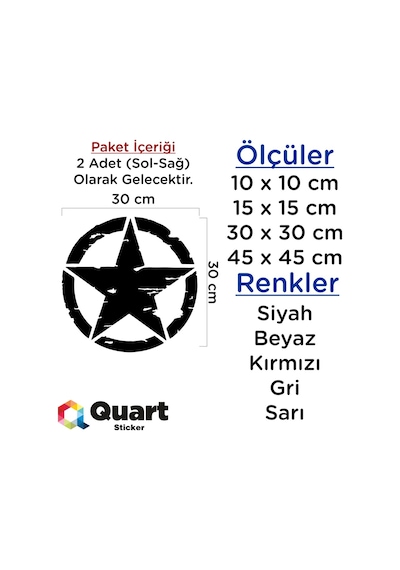 2 Adet Army Star, Askeri Yıldız Off Road Sticker (279882329)