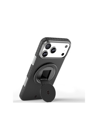 Wiwu Warriors Serisi Aramid Fiber 360 Derece Dönebilen Magnetik Ring Stand Telefon Tutucu Siyah Siyah