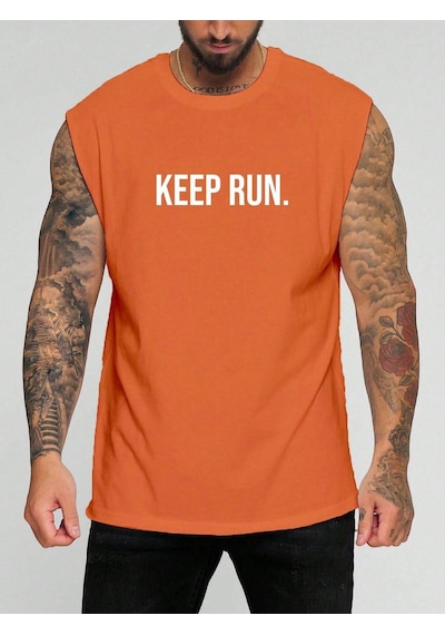 Keep Run. Baskılı Kolsuz Tişört Turuncu