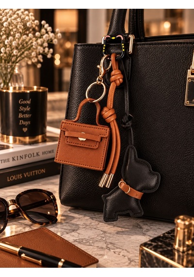 Siyah Köpek Figürlü Çanta Charm Mini Çanta Ve Kalp Detaylı Bag Charm Çanta Süsü Anahtarlık
