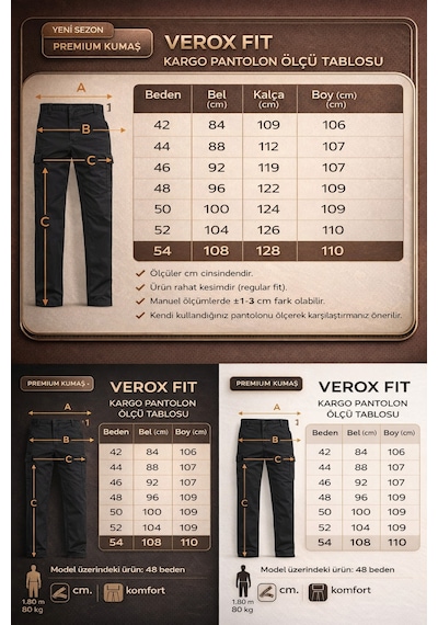 No Brand Verox Fit Erkek Kargo Cepli Rahat Kesim Pantolon Siyah Siyah