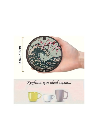 Kututr Japon Sanatı Temalı 6'li Bardak Altlığı Mdf 10 Cm Brd-041 Diğer