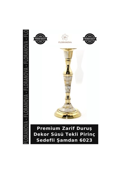Premium Zarif Duruş Dekor Süsü Tekli Pirinç Sedefli Şamdan 6023 Çok Renkli
