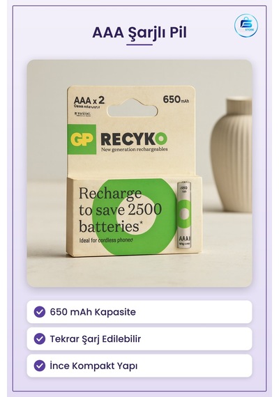 Pil Aaa Şarjlı 650 Mah İnce Yeniden Kullanılabilir Kumanda Fare K