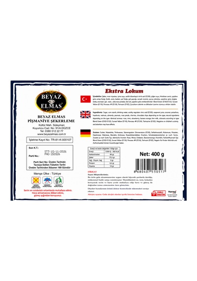 Beyaz Elmas Beyas Elmas Kare Karışık Lokum 400 Gr - %100 Doğal Pancar Şekerinden Üretilmiştir - Glikoz İçermez - Türk Lokumu