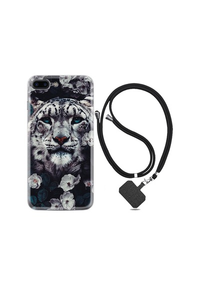 Apple Uyumlu iPhone 7 Plus 8 Plus Kılıf Boyun Askılı Flowers Snow Leopard 1335