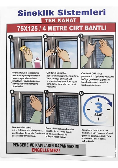 Lexroo Tek Kanat Pencere Sineklik 75x125cm 4mt Cırt Bantlı Standart