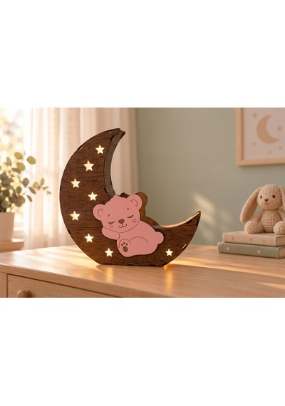 Çocuk Odası Ayıcık Led Gece Lambası Pembe