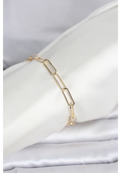Cm 14k Gold Renk Kalın Ataç Zincir Model Kadın Bileklik Çok Renkli