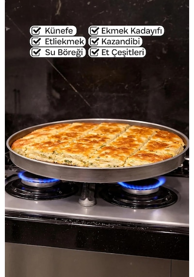 Ocak Üstü 360 Dönerli Börek Su Böreği Künefe Pişirme Aparatı - Döküm Isı Dağıtıcı Eşit Pişirme Standı