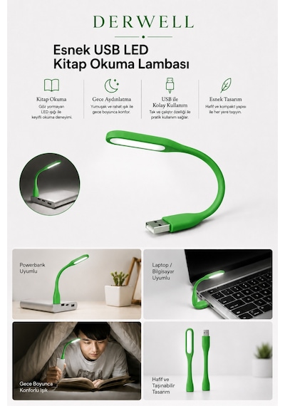 5 Li Set Renkli Usb Led Kitap Okuma Lambası Taşınabilir Mini Masa Üstü Gece Lambası Laptop Bilgisayar Uyumlu Bükülebilir Göz Yormayan Aydınlatma Işığı Şarjlı Powerbank Uyumlu Pratik Kitap Okuma Işığı