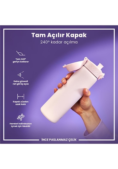 Ion8 - Paslanmaz Çelik İnce Suluk - Lila - 600 Ml - Sızdırmaz Mor