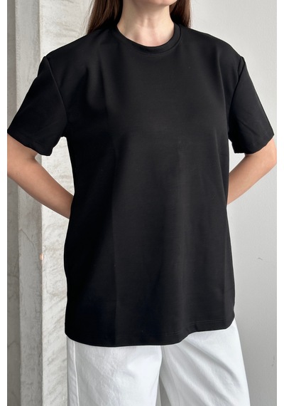 Balenbi Kadın Modal Bisiklet Yaka Basic Yarım Kollu T-shirt 1211 Siyah