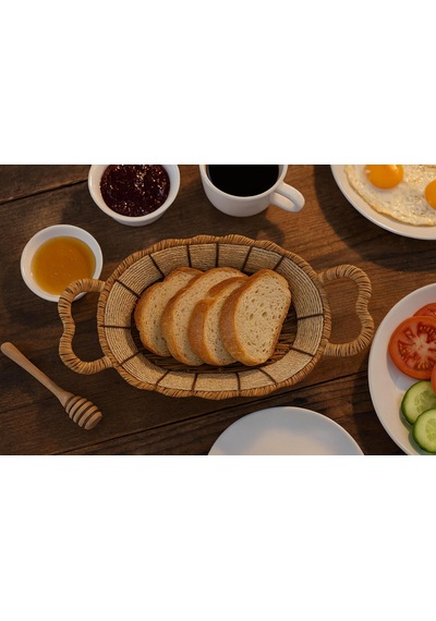 Oval Hasır Ekmek Sepeti-27cm X18 Cm X 7 Cm Beyaz - Kahverengi