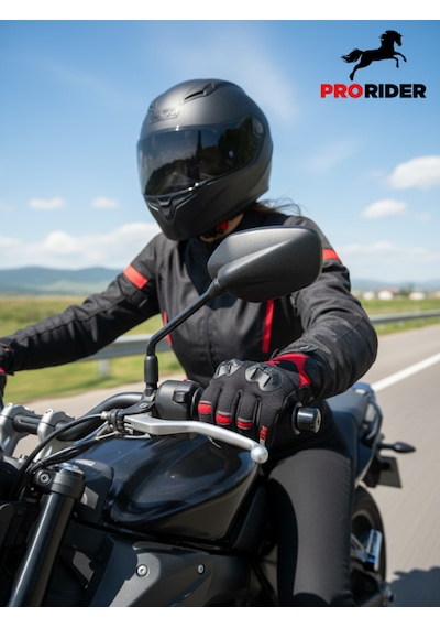 Prorider Yüksek Korumalı Kadın Motosiklet Eldiveni Kırmızı Avuç İçi Slider Korumalı