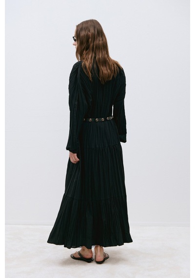 Suud Collection Siyah Muse Düğmeli Maxi Elbise