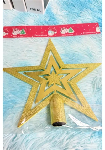 Vintage Altın Simli Yıldız Noel Ağacı Süsü 20 Cm Retro Parlak Ağaç Tepe Süsü / Dekoratif Yılbaşı S